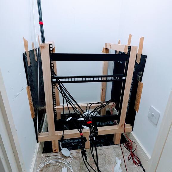The frame being built in the cupboard.